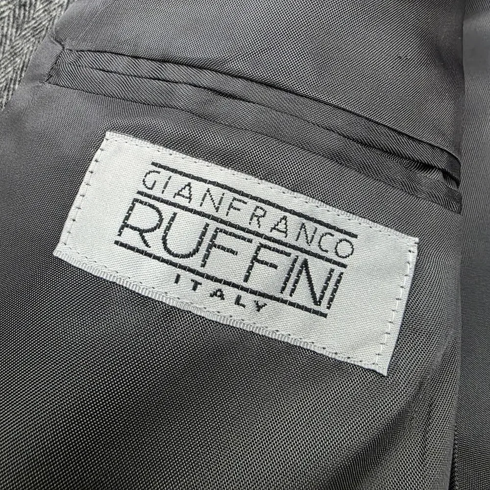 Gianfranco Ruffini Blazer Mens 42R Gray Herringbone Camel Hair Blend Italy Made - Picture 2 of 16